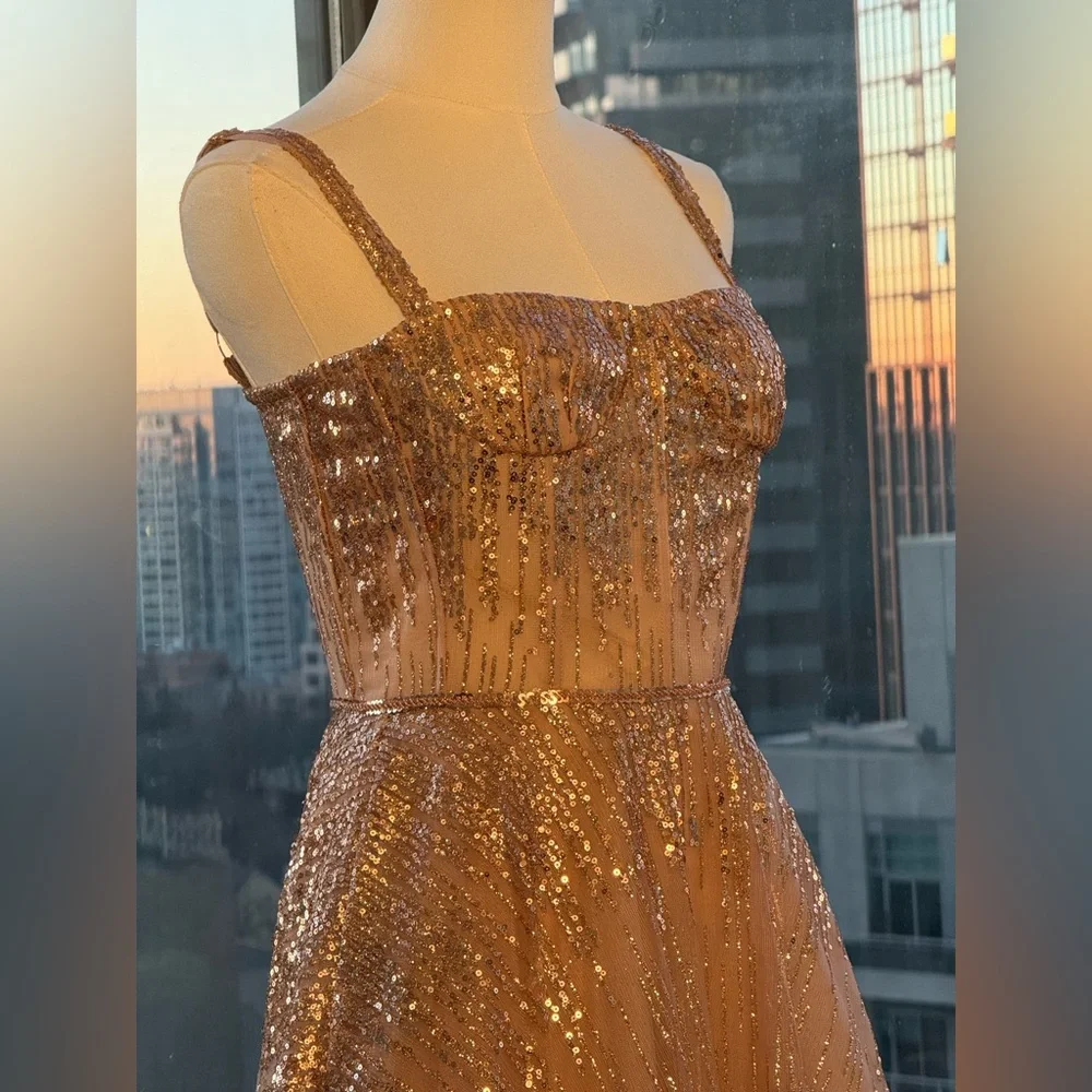 🆕 BRONX & BANCO 🧿 NWOT Mademoiselle Gold Sequin Midi Dress , Size XS US 2 - Picture 11 of 17